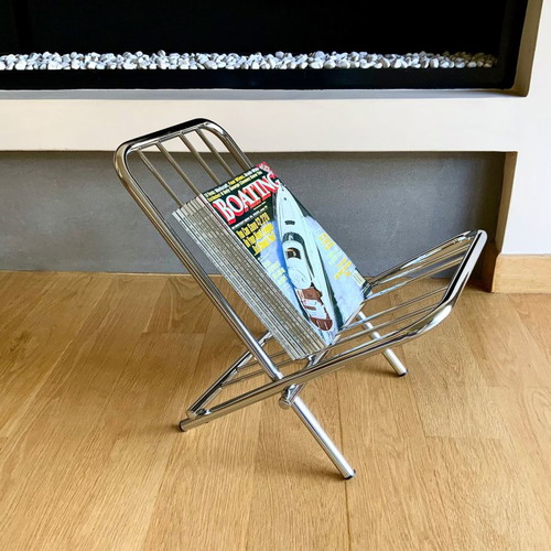 ZACK 1980s Folding Magazine Rack used, metal nickel finish