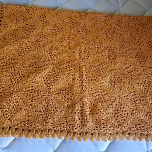 Knitted blanket used, handmade, orange 1.40x2.10 m