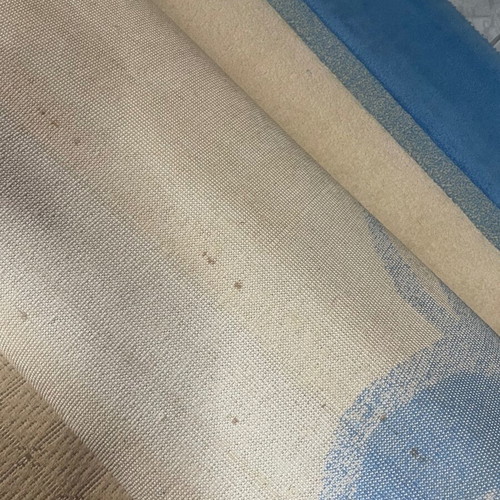 Embossed rug used, blue and beige, 1.97x1.40 m