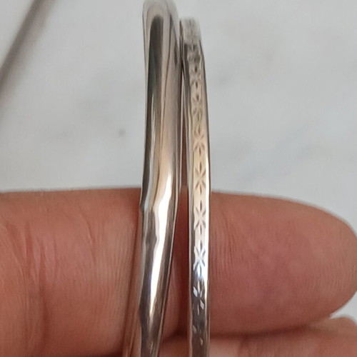 2 Silver 925 Bracelets, One Bangle and One with Clasp, Small Defects