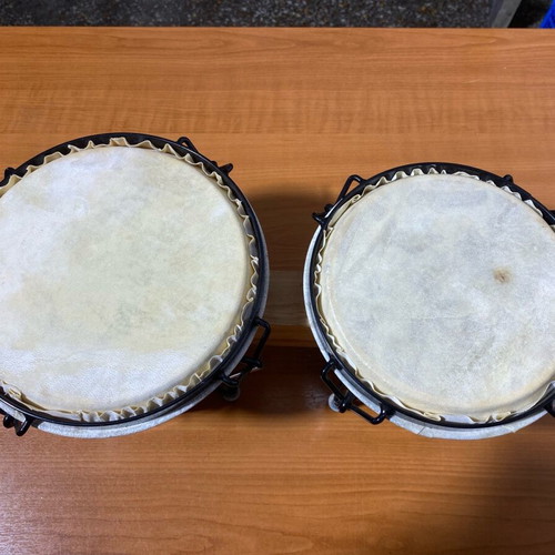 Wooden drum with genuine leather, diameter 20 and 18 cm, height 17 cm, new