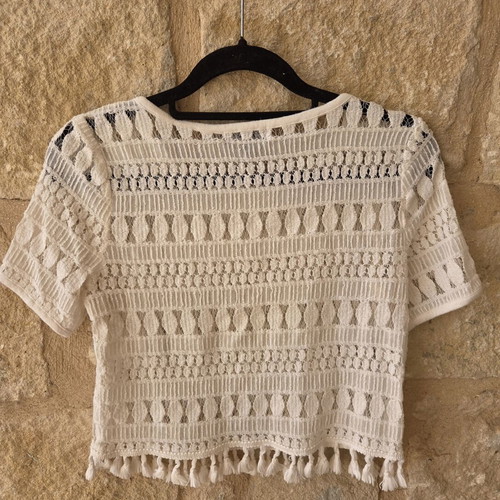Sweewë Paris Crochet Fringed Boho Knit Crop Top new, white, size S