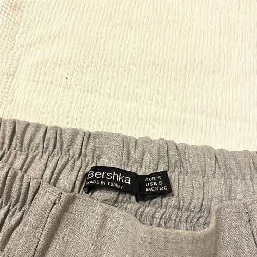 Bershka gray fabric pants with yellow side stripe like new, size S