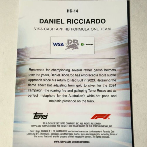 2024 Topps Chrome Formula 1 Helmet Collection Daniel Ricciardo like new