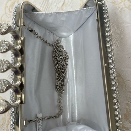 Evening shoulder bag like new silver with rhinestones
