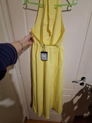 Kate London midi yellow backless dress with wide skirt new