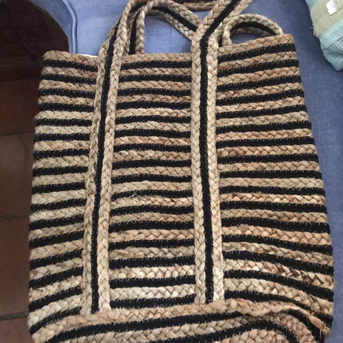 Kentia shoulder straw bag new, black and beige