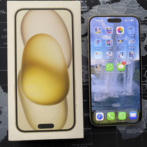 iPhone 15 Plus 256GB yellow used, dual SIM, titanium case marks