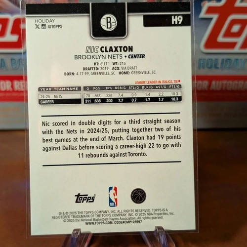 Nic Claxton silver glitter Topps NBA holiday 2025 card like new