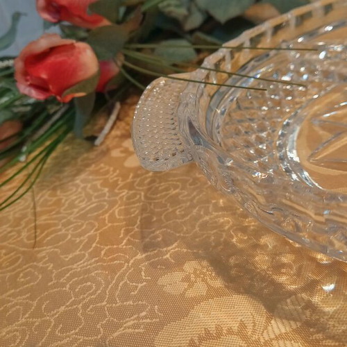 Oval crystal dish with compartments and lid for nuts and chocolates, new