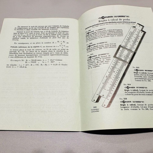 Faber Castell logarithmic rules instructions used, 1933, French