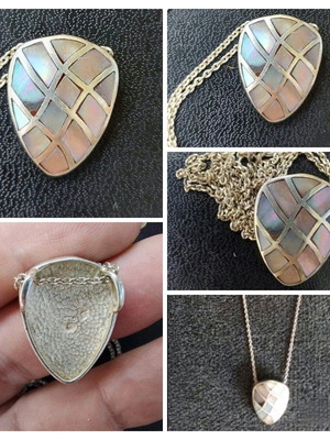 Vintage necklace with natural mother-of-pearl pendant used