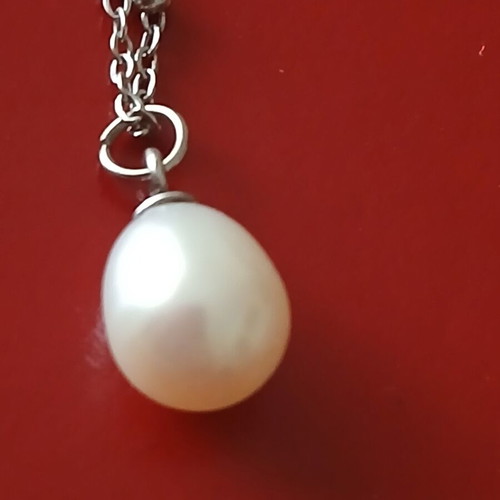 Steel stainless necklace with genuine pearl, 42 cm, like new