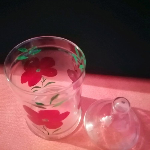 Anchor Hocking Foxy Flowers vintage glass storage jar with lid