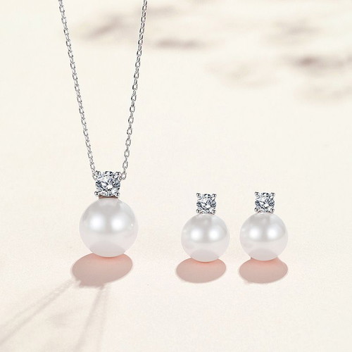 18K Gold Plated Pearl Jewelry Set Necklace and Earrings