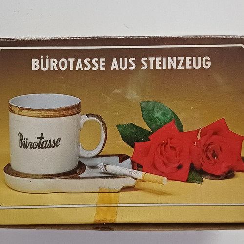 Vintage Bürotasse 2-in-1 mug with ashtray, West Germany circa 1975, with box