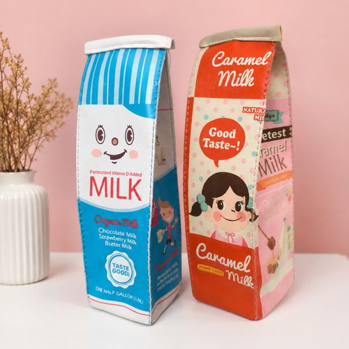 Set of 2 carton milk pencil cases like new
