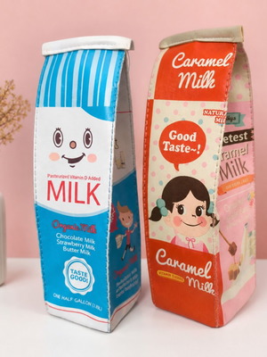 Set of 2 carton milk pencil cases like new