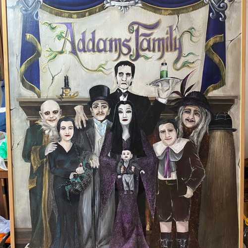 The Addams Family painting handmade like new, 184x121 cm
