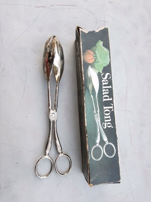Vintage silver plated salad tong new, length 25 cm