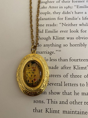 Gold Plated Romantic Locket Necklace with Gustav Klimt's The Kiss