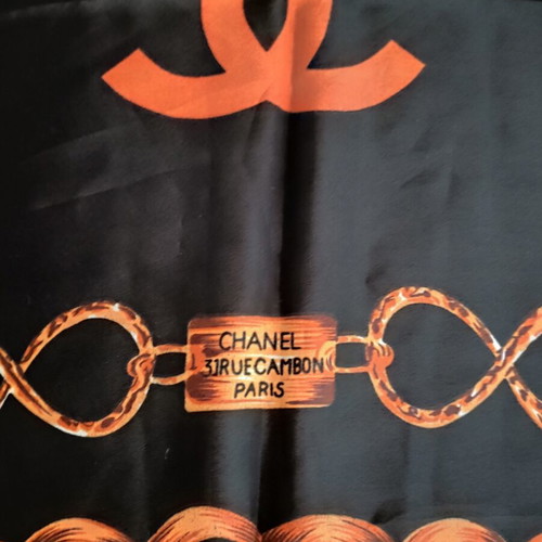 Chanel Rue Cambon silk scarf black and gold like new