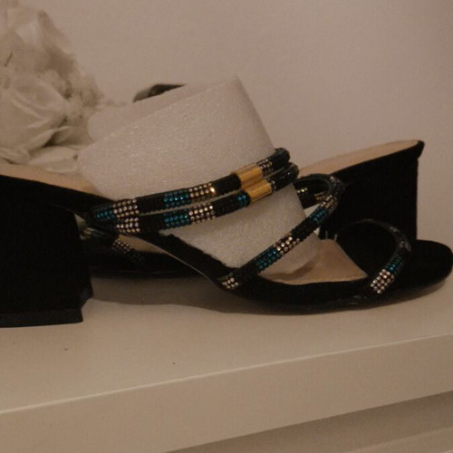 Francesca Moretti sandals new, medium heel, black and gold