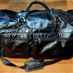 Χειροποίητη επί παραγγελία, Δερμάτινη TRUSSARDI Men's black Calf Leather ,80's Travel Handbag .