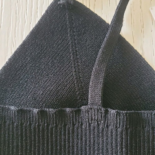 Pepe Jeans Dua Lipa Black Ribbed Top With Thin Straps And Crossed Lacing Size Medium New