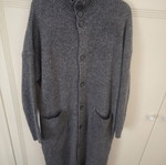 Women's long knitted cardigan 3XL, charcoal grey, high neckline, front pockets