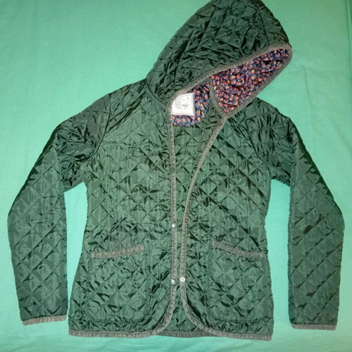 Zara quilted women's jacket used, cypress green with hood