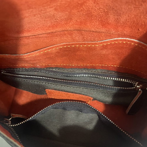Francesco Biasia leather shoulder bag used, vintage Y2K, brown and orange suede interior