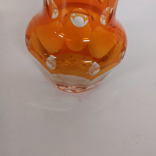 Bohemia vase used 22 cm orange crystal with tayé engraving