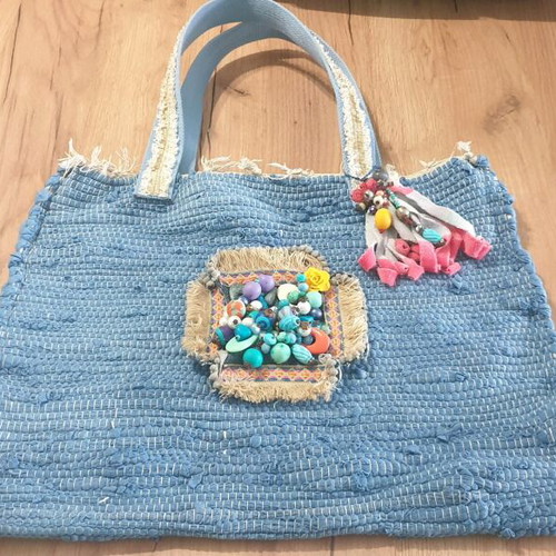 Handmade blue shoulder beach bag custom order