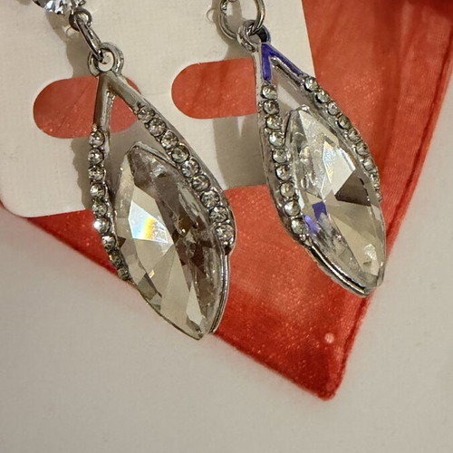 Stainless Steel drop earrings with crystals, silver