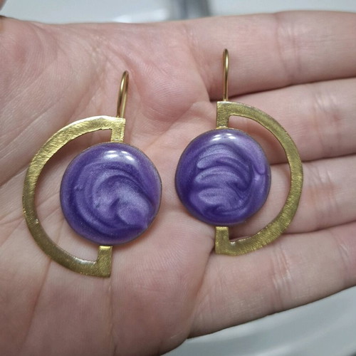 Earrings new from brass with purple enamel