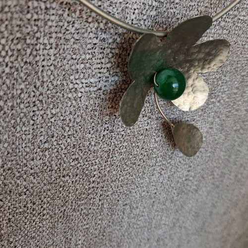 Vintage handmade necklace with green semiprecious bead