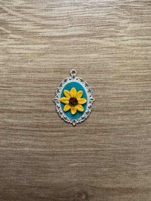 Sunflower necklace charm like new, handmade from polymer clay