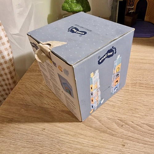Small Foot stacking toy cubes and animals used