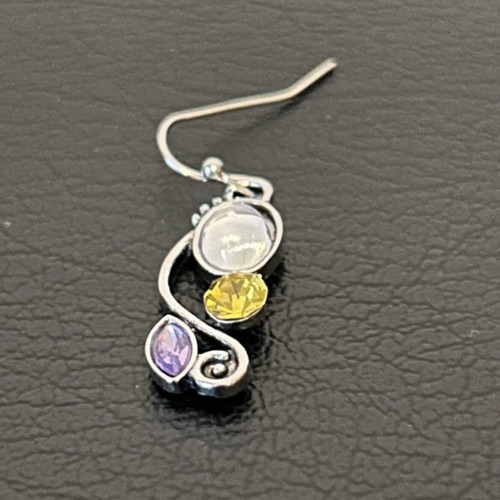 Handmade dangle earrings with unique design, new, purple and yellow