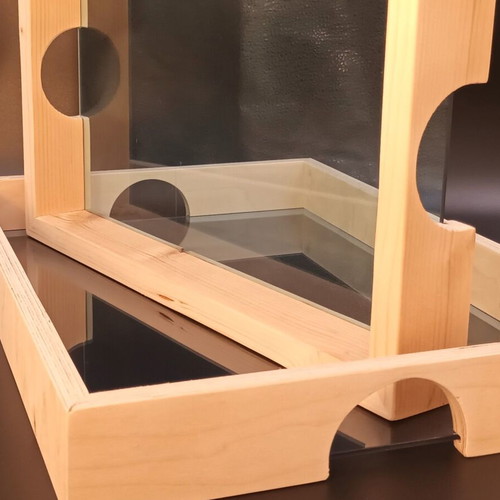 Serving trays new, handmade wood and plexiglass, made in Greece