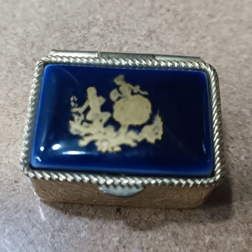 Mini Jewelry Box with Blue Cobalt Porcelain and Rococo Design