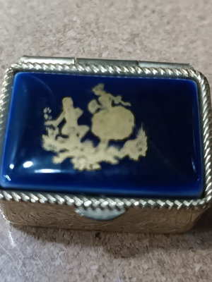 Mini Jewelry Box with Blue Cobalt Porcelain and Rococo Design