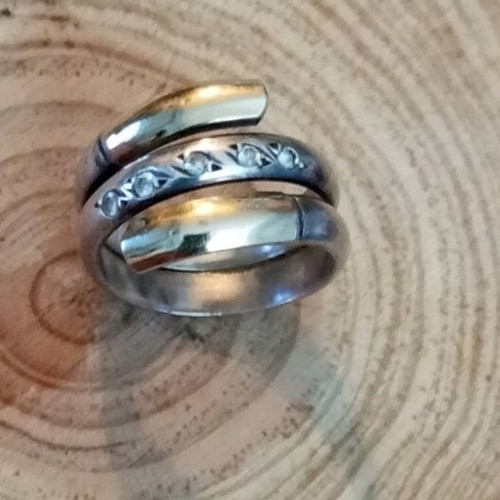 Silver gold ring 925 585 with zircon, like new, size 55