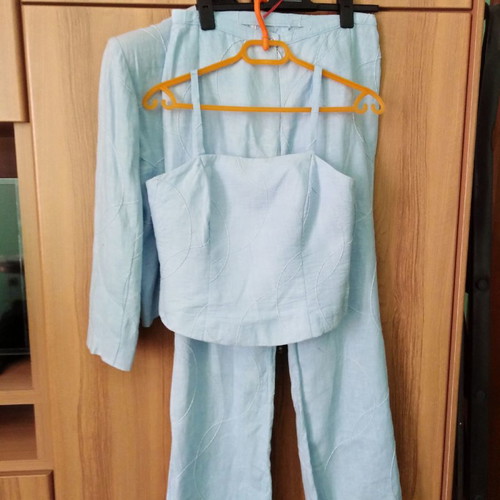 Women's linen suit set blue like new