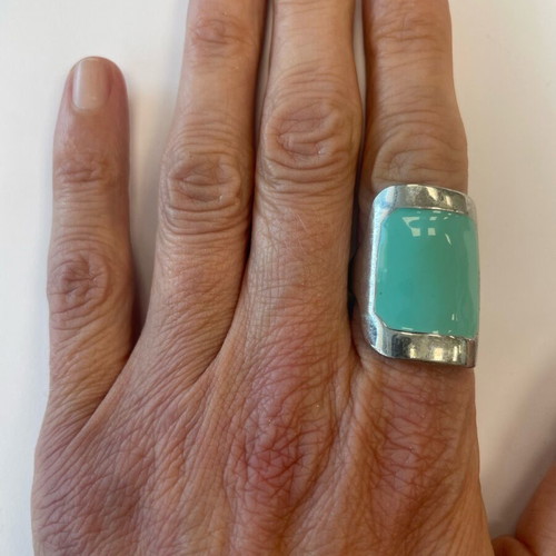 Modern silver turquoise rectangular ring like new