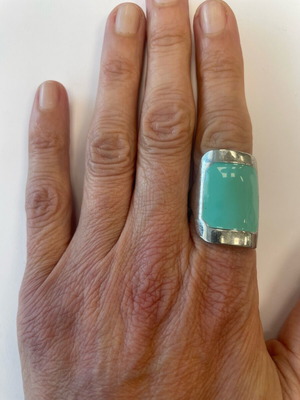 Modern silver turquoise rectangular ring like new
