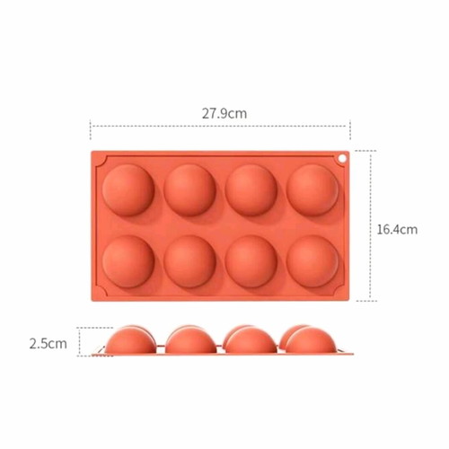 Silicone mold with 8 half-sphere cavities new