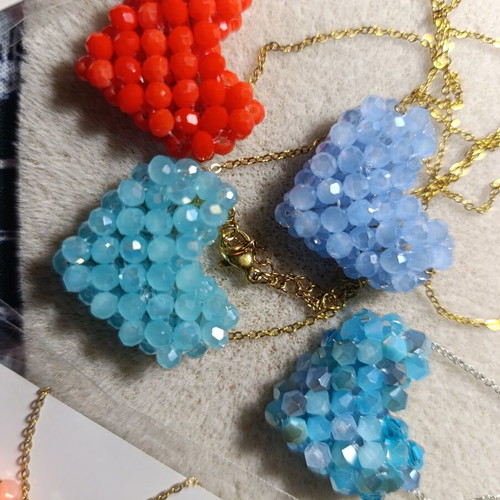 Set of 6 handmade heart necklaces with crystals
