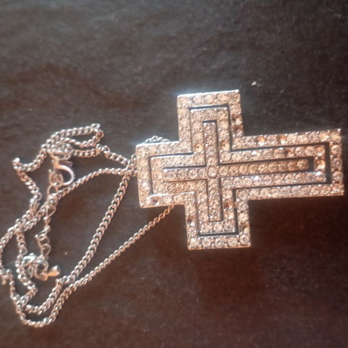 Necklace with cross used, missing some rhinestones